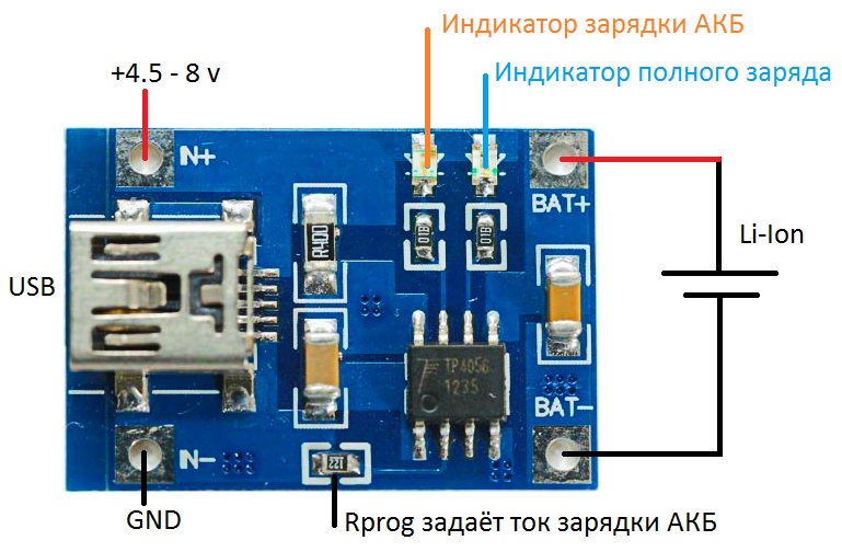 Модуль зарядки 18650 схема